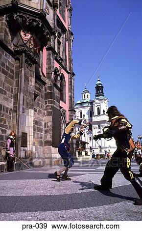 Performers Sword-fighting Old Town Square Prague View Large Photo Image Stock Photo - Performers Sword-fighting Old Town Square Prague. Fotosearch