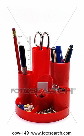 Stock Photo - Red Plastic Desk Tidy. Fotosearch