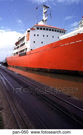 Red Transport Ship in Mirafrores Lock Panama Canal View Large Photo Image Stock Image - Red Transport Ship in Mirafrores Lock Panama Canal. Fotosearch