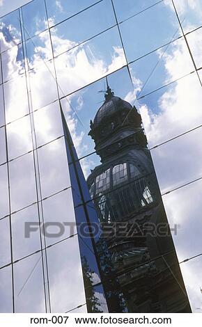 Reflection in Office Block of Contrasting Architecture Bucharest Romania View Large Photo Image Stock Photo - Reflection in Office Block of Contrasting Architecture Bucharest Romania. Fotosearch