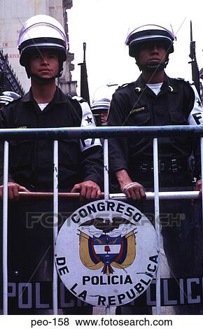 Soldiers at Riot Control Barrier Colombia View Large Photo Image Stock Photo - Soldiers at Riot Control Barrier Colombia. Fotosearch