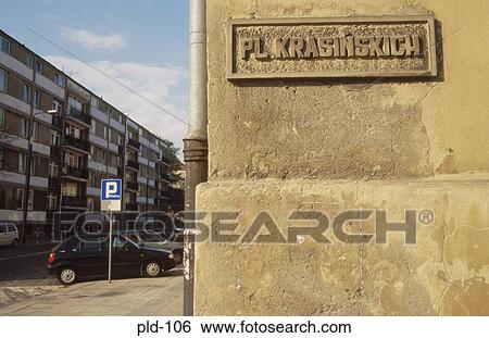 Stock Photograph - Street Sign Warsaw Poland. Fotosearch