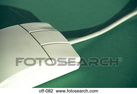 Stock Image - Three-Buttoned Mouse on a Green Background. Fotosearch