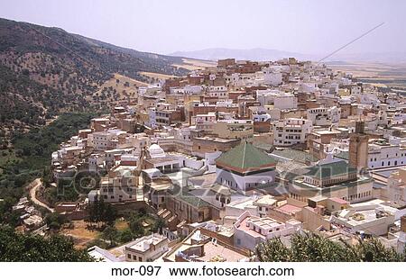 Stock Photo - Town at Base of Mountain Moulay Ismail Morocco. Fotosearch