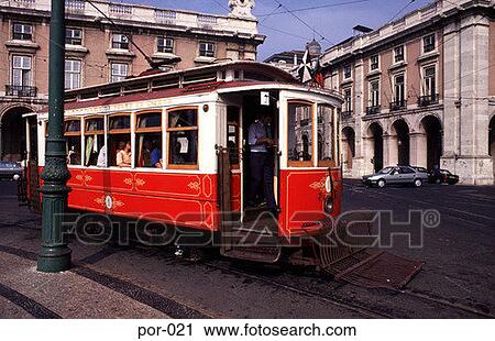 Tram on Lisbon Street Portugal View Large Photo Image Stock Image - Tram on Lisbon Street Portugal. Fotosearch
