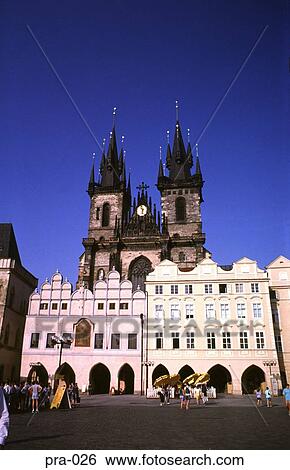 Tyn Church and Music School Old Town Square Prague View Large Photo Image Stock Photograph - Tyn Church and Music School Old Town Square Prague. Fotosearch