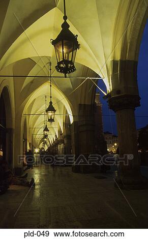 Stock Photo - View along Colonnade Cloth Hall Rynek Glowny Krakow Poland. Fotosearch