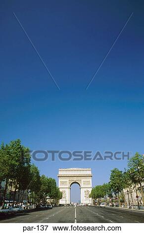 Stock Photo - View Down Champs Elysees to Arc de Triomphe France. Fotosearch