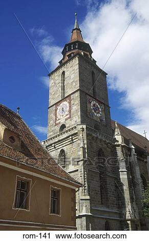 View of Black Church Clock Tower Brasov Romania View Large Photo Image Stock Image - View of Black Church Clock Tower Brasov Romania. Fotosearch