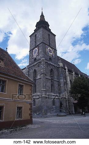 View of Black Church Clock Tower Brasov Romania View Large Photo Image Stock Image - View of Black Church Clock Tower Brasov Romania. Fotosearch