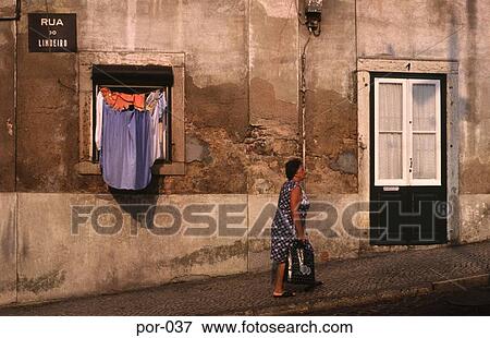 Woman Walking Old Quarter Lisbon Portugal View Large Photo Image Stock Photo - Woman Walking Old Quarter Lisbon Portugal. Fotosearch