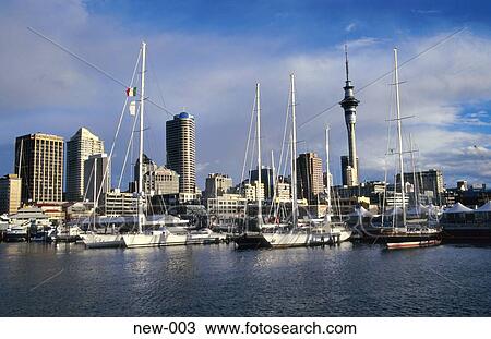 Stock Image - Yachts in Hobson West Marina Auckland New Zealand. Fotosearch