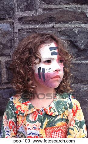 Young Girl with Painted Face and Curly Hair UK View Large Photo Image Stock Photo - Young Girl with Painted Face and Curly Hair UK. Fotosearch