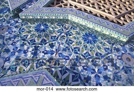 Picture - Zellij Mosaic Fountain Casablanca Morocco. Fotosearch