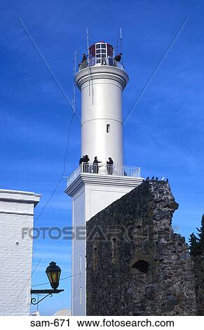 Stock Image - 19th Century Faro Lighthouse Colonia Uruguay. Fotosearch