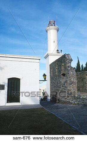 Stock Photograph - 19th Century Faro Lighthouse Colonia Uruguay. Fotosearch