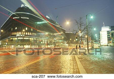A Helsinki Street at Night Finland View Large Photo Image Stock Photo - A Helsinki Street at Night Finland. Fotosearch