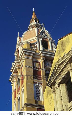 Stock Image - Bell Tower of Catagena Cathedral Colombia. Fotosearch