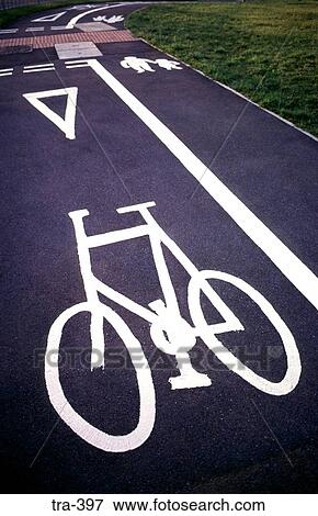 Bicycle Lane Signs Painted on Road View Large Photo Image Stock Photo - Bicycle Lane Signs Painted on Road. Fotosearch