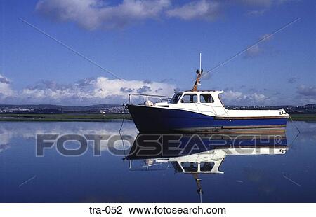 Blue Boat in a Calm Estuary View Large Photo Image Stock Image - Blue Boat in a Calm Estuary. Fotosearch