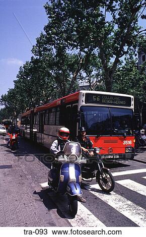 Blue Moped and Red Bus Barcelona Spain View Large Photo Image Stock Image - Blue Moped and Red Bus Barcelona Spain. Fotosearch