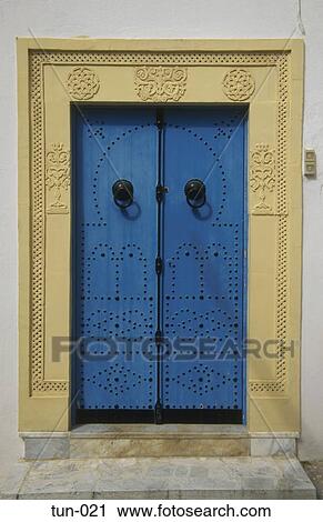 Stock Image - Blue Ornate Door Sousse Tunisia. Fotosearch
