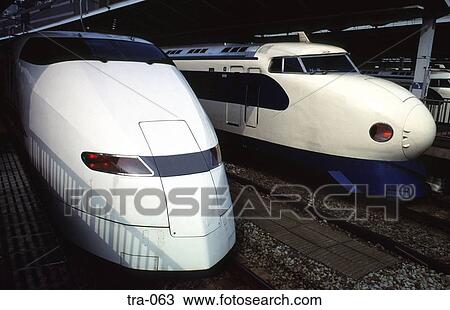 Stock Image - Bullet Trains in Hikari Train Station Tokyo Japan. Fotosearch
