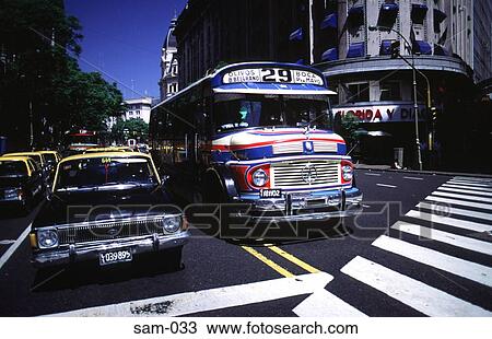 Bus and Taxi at Road Crossing Argentina View Large Photo Image Stock Image - Bus and Taxi at Road Crossing Argentina. Fotosearch