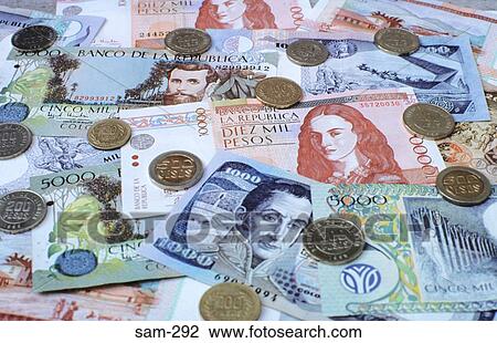 Colombian Peso Banknotes and Coins View Large Photo Image Stock Image - Colombian Peso Banknotes and Coins. Fotosearch