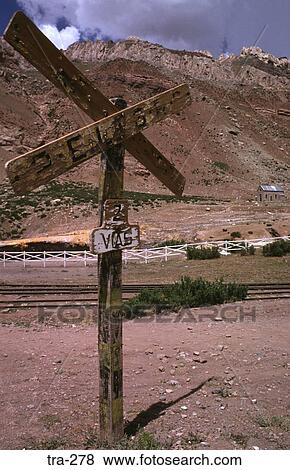 Decrepit Wooden Level Crossing Sign Andes Argentina View Large Photo Image Stock Photo - Decrepit Wooden Level Crossing Sign Andes Argentina. Fotosearch