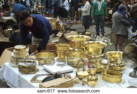 Display of Brass Items on Market Stall South America View Large Photo Image Stock Photo - Display of Brass Items on Market Stall South America. Fotosearch