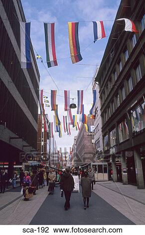 Stock Image - Flags on Display in Stockholm Street Sweden. Fotosearch