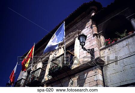 Flags outside Old Building Spain View Large Photo Image Stock Image - Flags outside Old Building Spain. Fotosearch