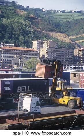Stock Image - Fort Lift Loading Container Bilbao Spain. Fotosearch