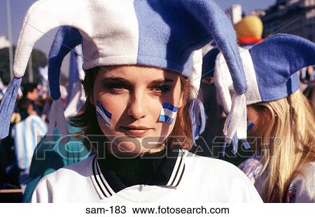 Girl Football Fan in Blue and White Hat Argentina View Large Photo Image Stock Image - Girl Football Fan in Blue and White Hat Argentina. Fotosearch