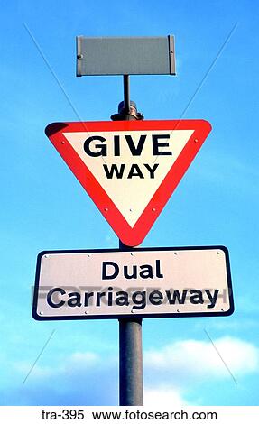 Give Way Sign and Dual Carriageway Notice View Large Photo Image Stock Photography - Give Way Sign and Dual Carriageway Notice. Fotosearch