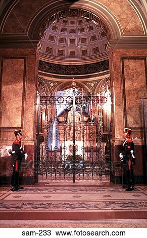 Stock Image - Guarded Tomb of San Martin Buenos Aires Cathedral. Fotosearch