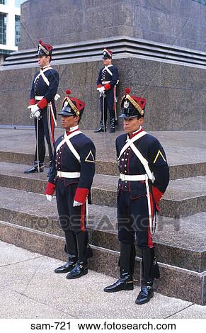 Stock Image - Guards at Statue of Artigas Montevideo Uruguay. Fotosearch