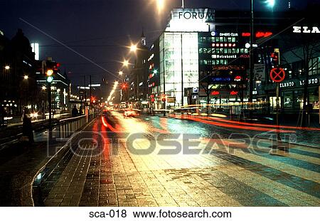 Helsinki Street at Night View Large Photo Image Stock Photo - Helsinki Street at Night. Fotosearch