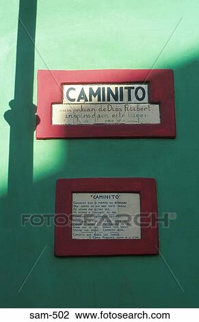 Stock Image - House Sign on Painted Wall La Boca Argentina. Fotosearch