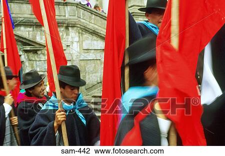 Indians Carrying Red Flag and Festival Quito Ecuador View Large Photo Image Stock Image - Indians Carrying Red Flag and Festival Quito Ecuador. Fotosearch