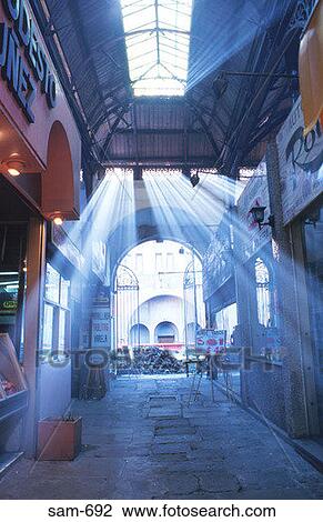 Stock Image - Light Filtering Through Shopping Arcade Uruguay. Fotosearch
