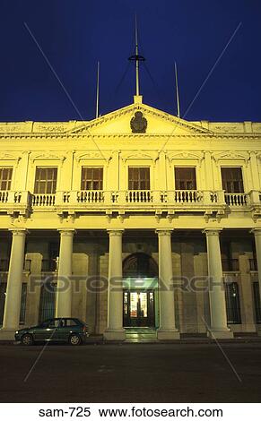 Stock Photography - Lit Portico of Palacio Estevez Montevideo Uruguay. Fotosearch