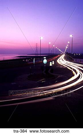 Picture - Long Exposure Photograph of Car Lights at Dusk. Fotosearch