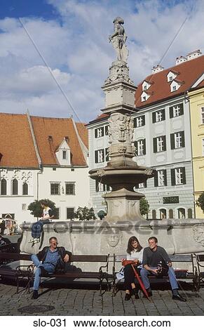Stock Image - Maximilian's (Roland's) Fountain Hlavna namestie (Square) Bratislava Slovakia. Fotosearch