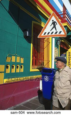 Old Man and Road Sign La Boca Buenos Aires Argentina View Large Photo Image Picture - Old Man and Road Sign La Boca Buenos Aires Argentina. Fotosearch