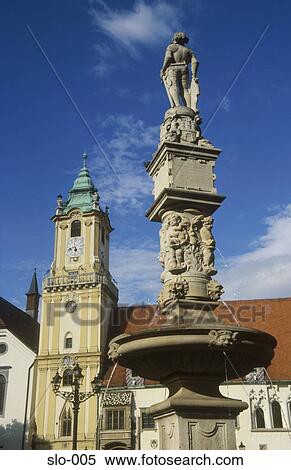 Old Town Hall and Roland's Fountain on Hlavni Namestie Bratislava Slovakia View Large Photo Image Stock Photography - Old Town Hall and Roland's Fountain on Hlavni Namestie Bratislava Slovakia. Fotosearch