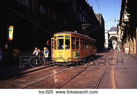 Stock Image - Orange Milan Tram Italy. Fotosearch