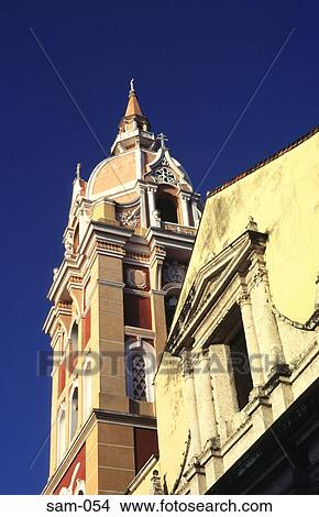 Painted Church Tower Catagena Colombia View Large Photo Image Picture - Painted Church Tower Catagena Colombia. Fotosearch