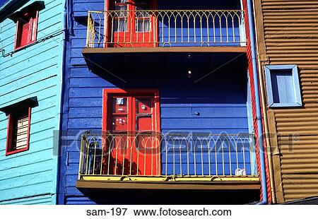 Painted Wall with Balconies La Boca Buenos Aires View Large Photo Image Stock Photo - Painted Wall with Balconies La Boca Buenos Aires. Fotosearch